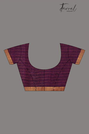 Deep magenta linen checks handloom jamdani saree - Tamal Boutique
