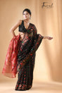 Black with multi colour & copper zari border soft dhakai handloom jamdani saree - Tamal Boutique