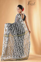 Smoke grey handloom soft dhakai jamdani saree - Tamal Boutique