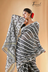 Smoke grey handloom soft dhakai jamdani saree - Tamal Boutique