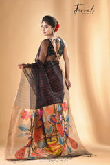 Black with zari border sequins paithani pallu handwoven jamdani saree - Tamal Boutique