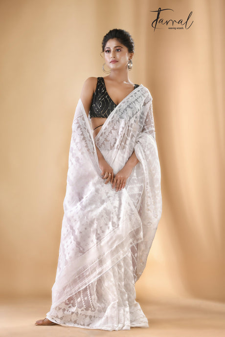 Sweta Subhra handloom soft dhaki jamdani saree - Tamal Boutique