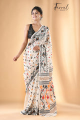 Offwhite with black & other colour soft handloom dhakai jamdani saree with blouse piece - Tamal Boutique