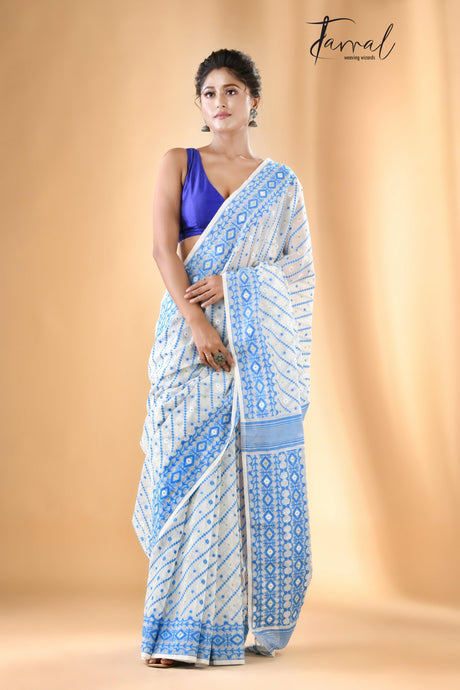 Ganga nil soft handloom dhaki jamdani saree - Tamal Boutique