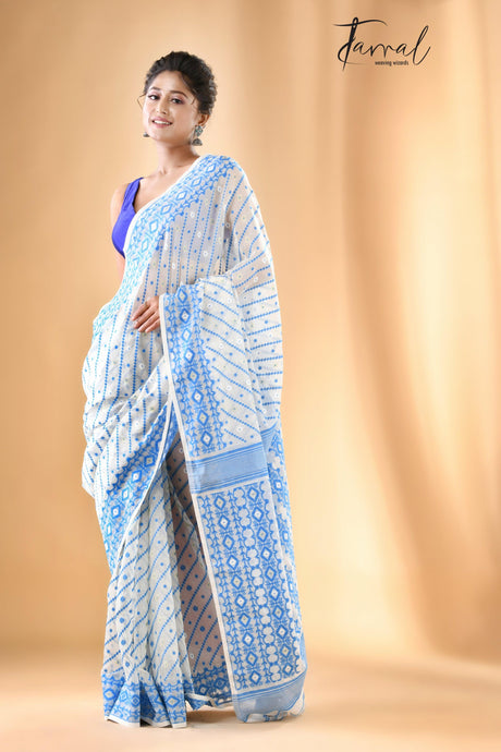 Ganga nil soft handloom dhaki jamdani saree - Tamal Boutique