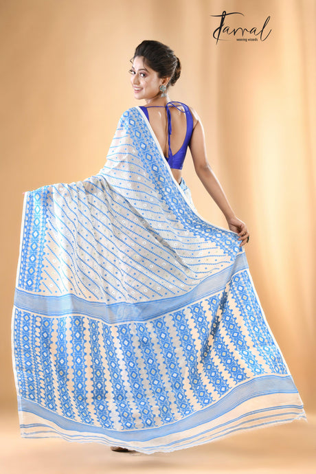 Ganga nil soft handloom dhaki jamdani saree - Tamal Boutique