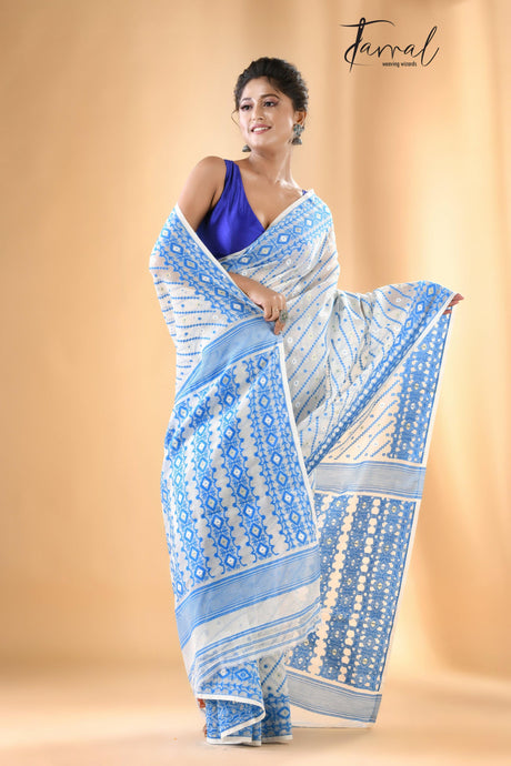 Ganga nil soft handloom dhaki jamdani saree - Tamal Boutique