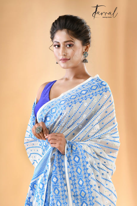 Ganga nil soft handloom dhaki jamdani saree - Tamal Boutique