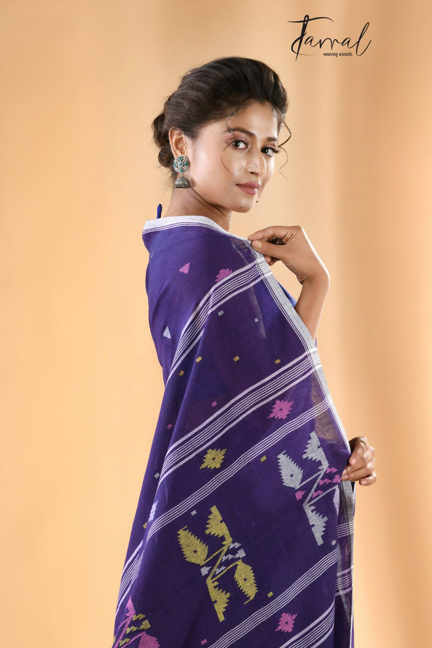 Violet vibes cotton handwoven jamdani saree - Tamal Boutique