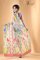 Light Ash with multi colour soft dhakai jamdani handloom saree - Tamal Boutique