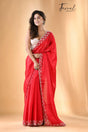 Red velvet elegance zardosi stone work silk saree - Tamal Boutique
