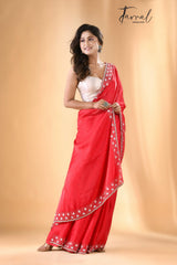 Red velvet elegance zardosi stone work silk saree - Tamal Boutique