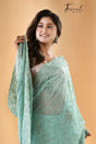 Mint green chiffon zardosi stone with chikankari embroidery work saree - Tamal Boutique
