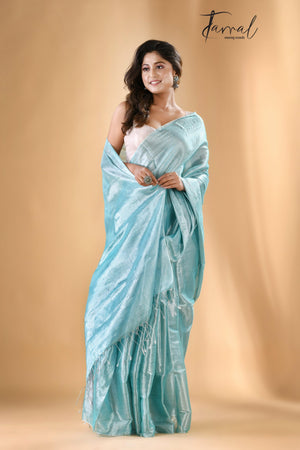 Light Sea Green Tissue handloom saree - Tamal Boutique