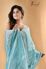 Light Sea Green Tissue handloom saree - Tamal Boutique