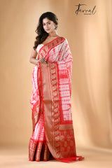 White with Red Shivori Banarasi Silk Saree - Tamal Boutique