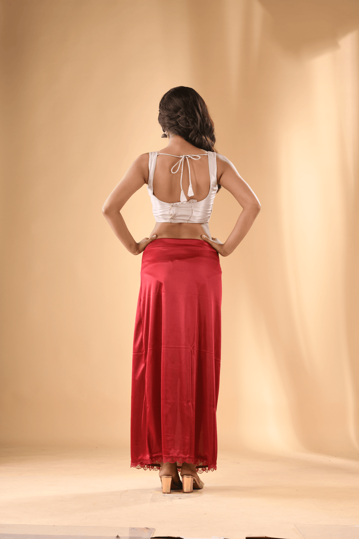 Tomato red lycra stretchable petticoat - Tamal Boutique
