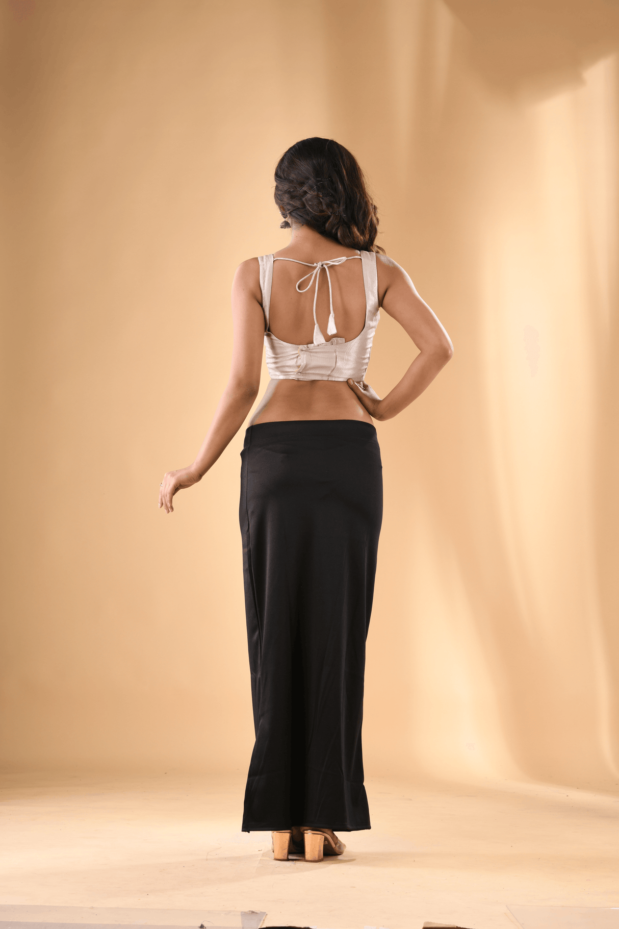 Black Fish Cutting Lycra Stretchable Free Size Petticoat - Tamal Boutique