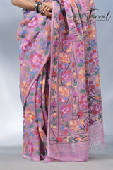 Dust pink with multi colour allover handwoven muslin silk jamdani saree