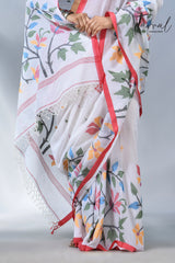 White with red border cotton handwoven jamdani saree
