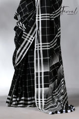 Black with white border checks bhujodi cotton handloom saree