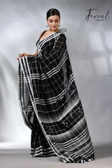 Black with white border checks bhujodi cotton handloom saree