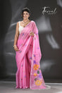 Sweet pink lotus pallu silk cotton handwoven jamdani saree - Tamal Boutique
