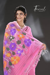 Sweet pink lotus pallu silk cotton handwoven jamdani saree - Tamal Boutique
