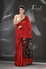 Rubi red matka silk handwoven jamdani saree - Tamal Boutique