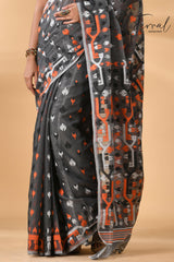 Slate symphony soft Handloom dhakai jamdani saree - Tamal Boutique