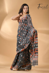 Slate symphony soft Handloom dhakai jamdani saree - Tamal Boutique