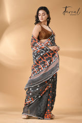 Slate symphony soft Handloom dhakai jamdani saree - Tamal Boutique