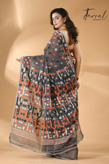 Slate symphony soft Handloom dhakai jamdani saree - Tamal Boutique