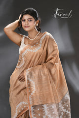 Golden beige with white combination matka silk traditional handwoven saree - Tamal Boutique