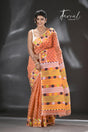 Orange with multicolour floral border handloom dhakai jamdani saree - Tamal Boutique