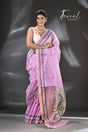 Baby Pink with White & black colour kalka motifs matka silk handwoven jamdani saree - Tamal Boutique