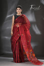 Maroon floral handwoven muslin silk jamdani saree - Tamal Boutique
