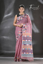 Brown with multicolour floral border handloom dhaki jamdani saree - Tamal Boutique
