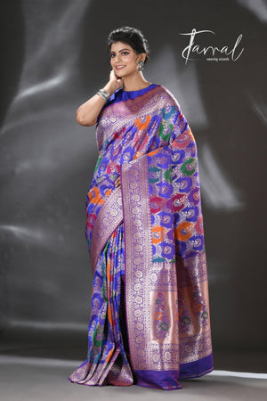 Lavender with multicolour rang cut Banarasi silk saree - Tamal Boutique