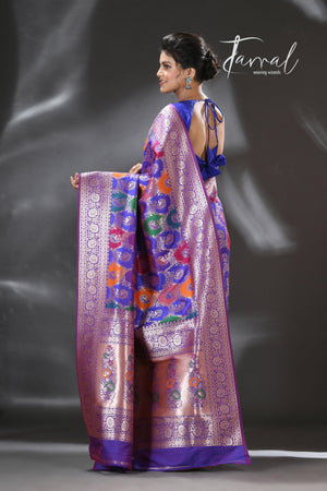 Lavender with multicolour rang cut Banarasi silk saree - Tamal Boutique