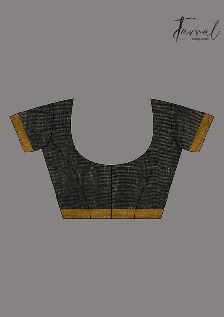 Black With multi colour sunflower motifs tissue linen handloom jamdani Saree - Tamal Boutique