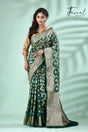 Bottle green with antic silver zari allover jal design banarasi silk saree - Tamal Boutique