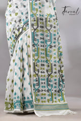 Ivory greenery Soft Handloom Dhaki Jamdani Saree - Tamal Boutique