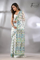 Ivory greenery Soft Handloom Dhaki Jamdani Saree - Tamal Boutique