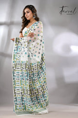Ivory greenery Soft Handloom Dhaki Jamdani Saree - Tamal Boutique