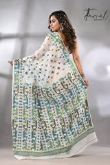 Ivory greenery Soft Handloom Dhaki Jamdani Saree - Tamal Boutique
