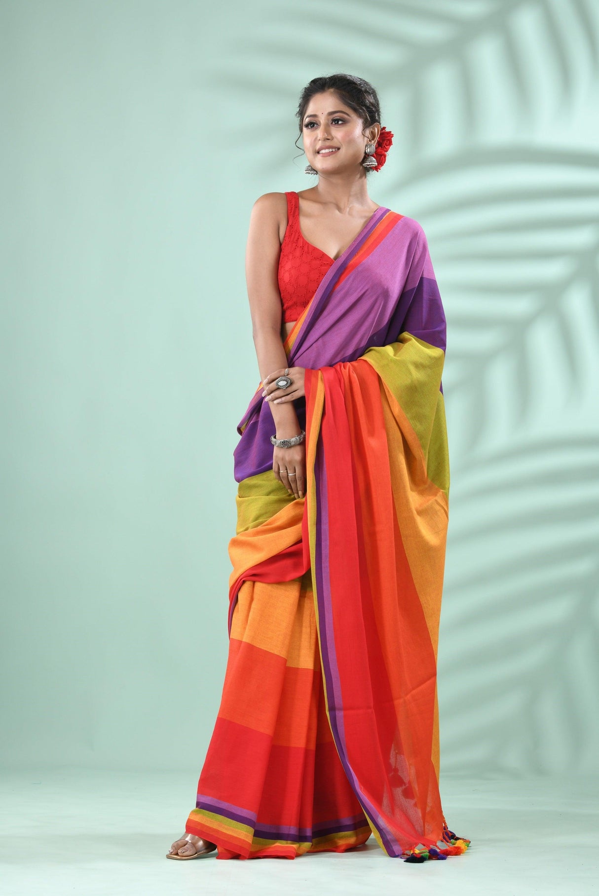 Lavender Vibrant Harmony Mul Cotton Saree - Tamal Boutique