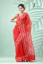 Red with Silver zari border traditional Handwoven Jamdani Saree - Tamal Boutique