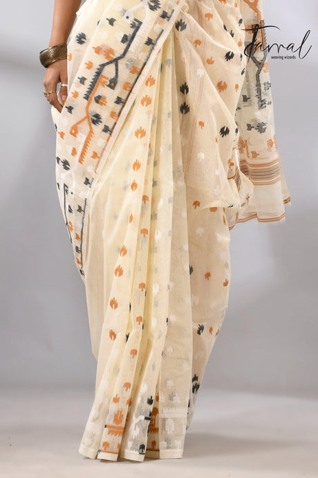 Ivory Splendor soft handloom dhaki jamdani saree - Tamal Boutique