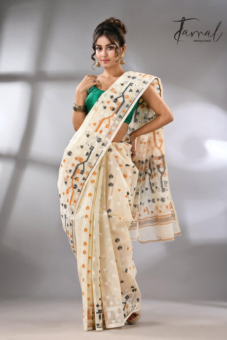 Ivory Splendor soft handloom dhaki jamdani saree - Tamal Boutique